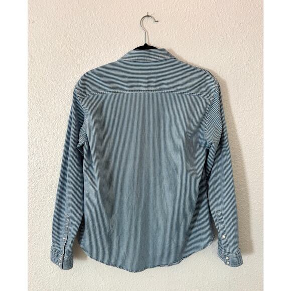 The Kooples Blue Striped Western Snap Shirt Size 3 (Fits M) - Picture 7 of 9